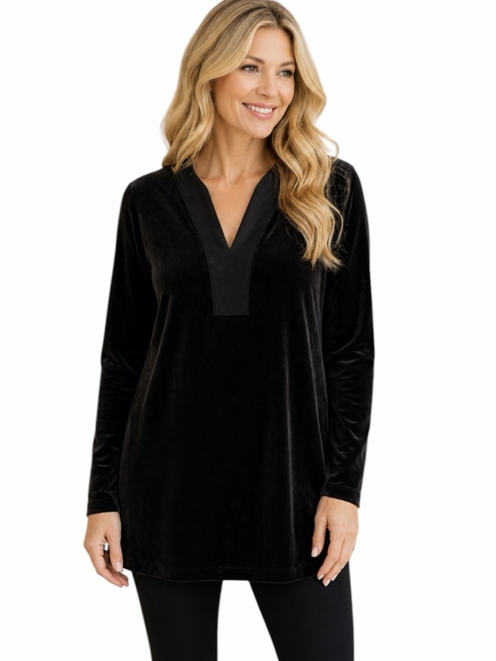Pure Jill Black Velour Tunic XLP Soft Velvet Long Sleeve V Neck minimalist